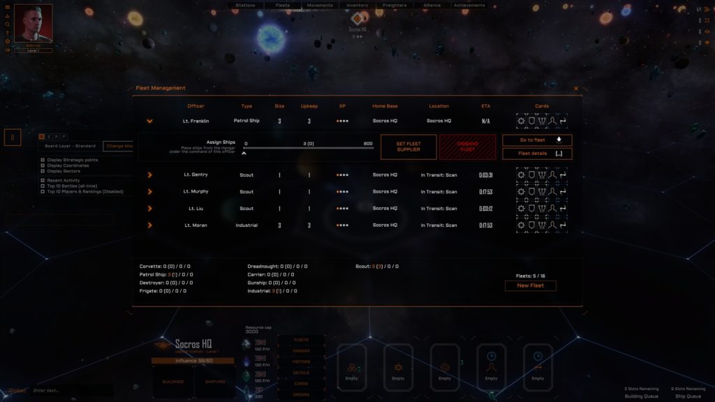 Le menu flotte de Starborne